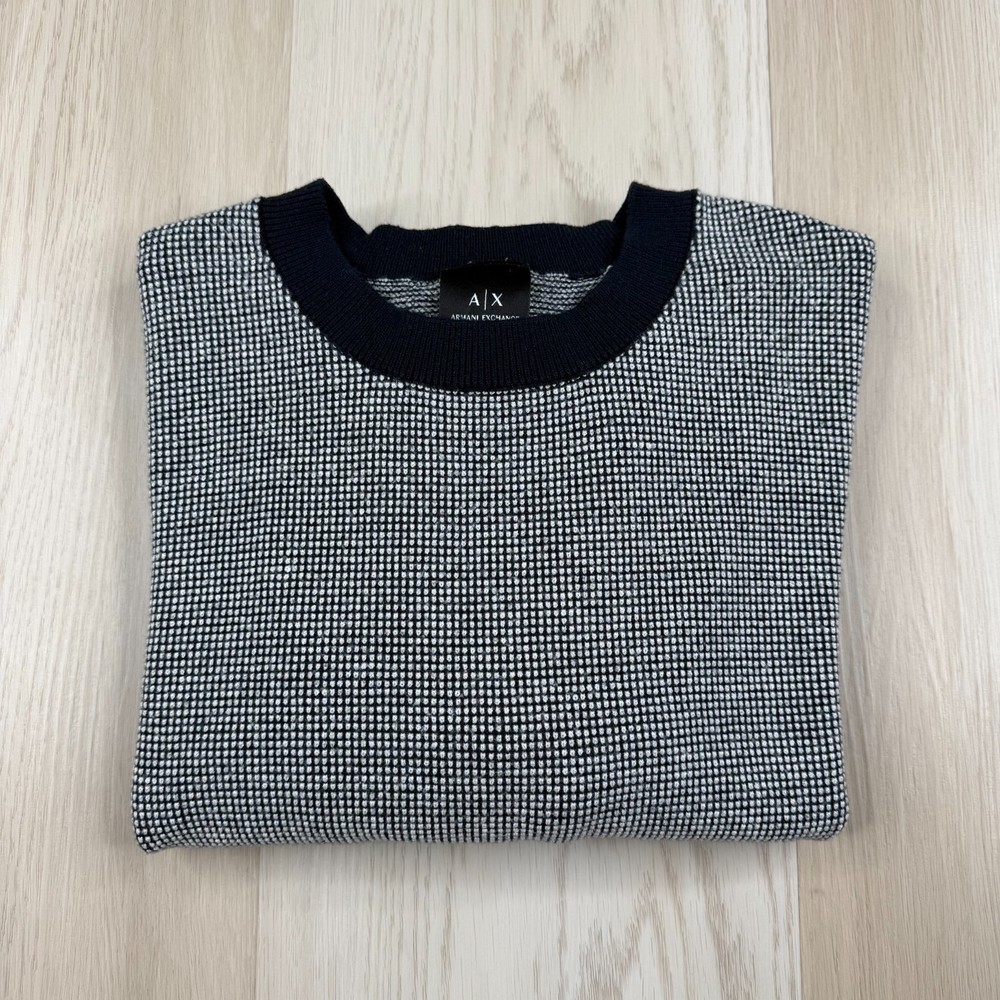 Armani Exchange Mens Black White Textured Knit Crew Pullover Sweater Size M