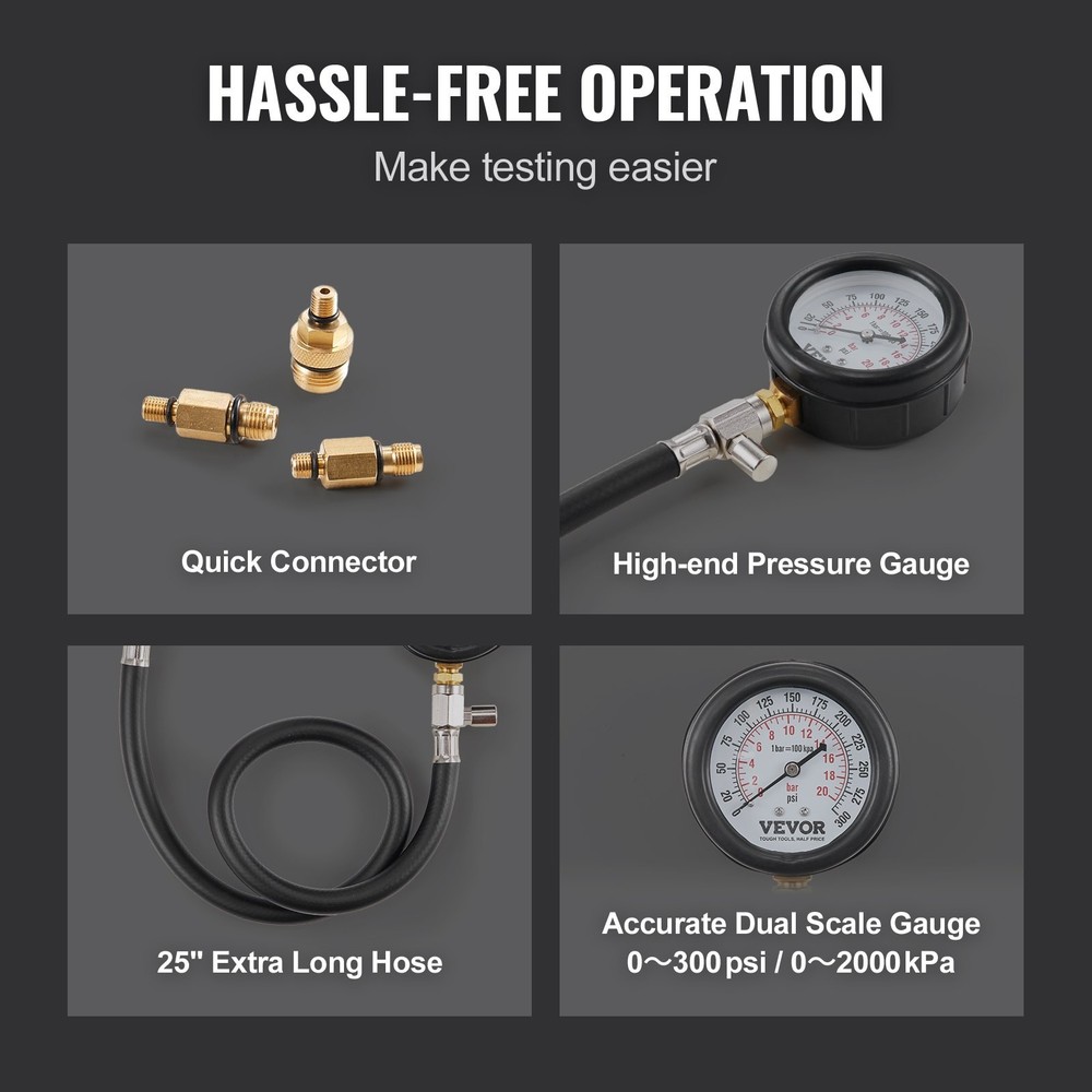 Compression Tester Adapter Kit, 9 Pcs Automotive Engine Cylinder Leak Down Compr