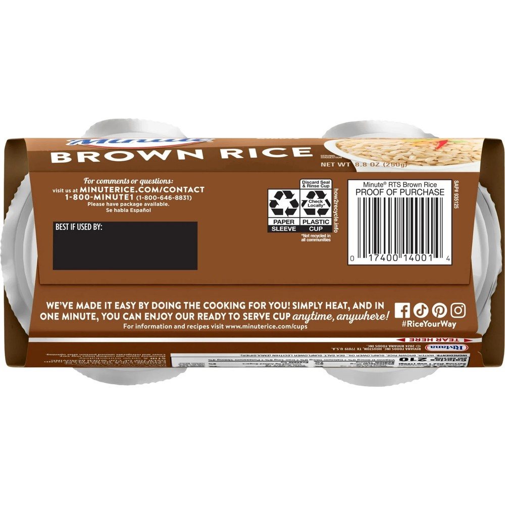 Minute Brown Rice, Microwaveable Rice Cups, 4.4 oz, 2 Count
