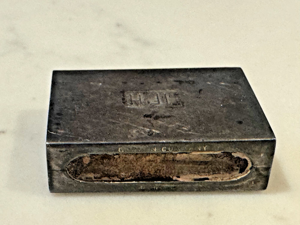 Sterling Silver Matchbox Case Rectangular Antique .925 Monogram JFH Grogan Co.