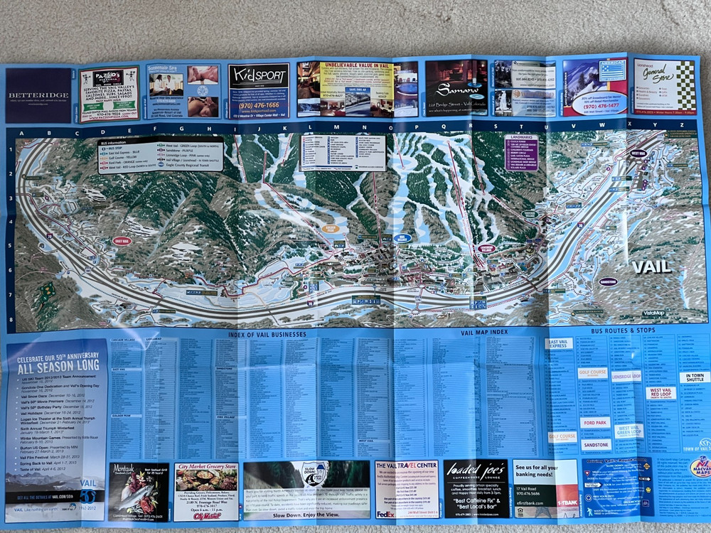 2012-2013 Vail Map & Transportation Guide 50th Anniversary Excellent