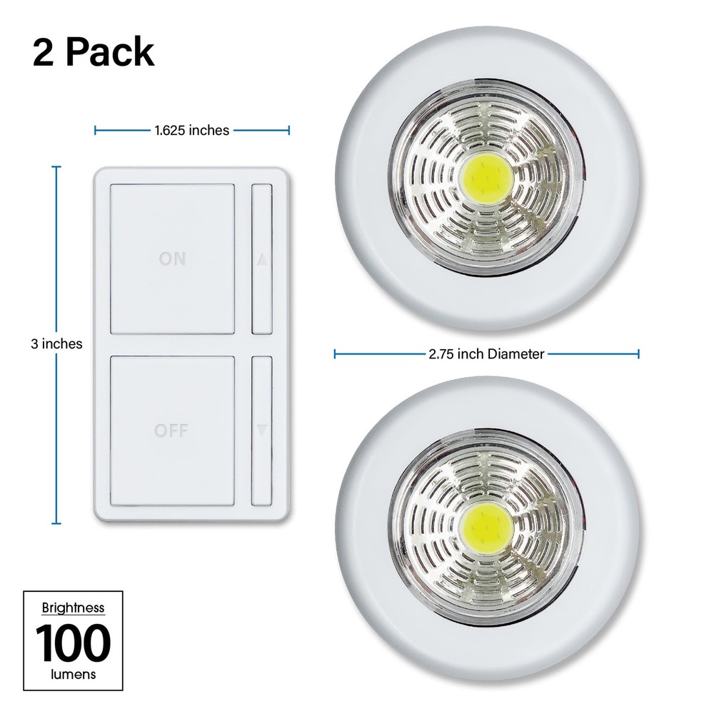 Great Value Wireless LED Puck Lights with Wall Switch - 2 Pack