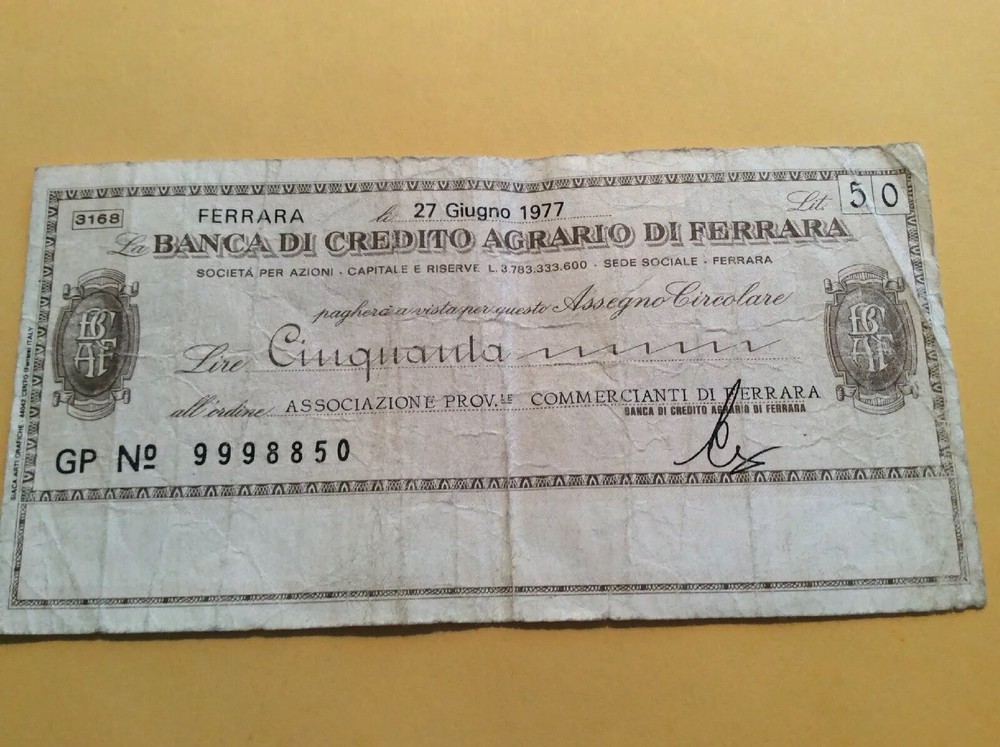 Italy: Bank Note/Check                     (237-161)
