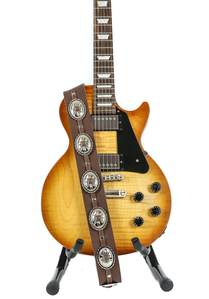 2 1/4" Wide Medium Oval Concho Brown Saddle  Classic Guitar Strap