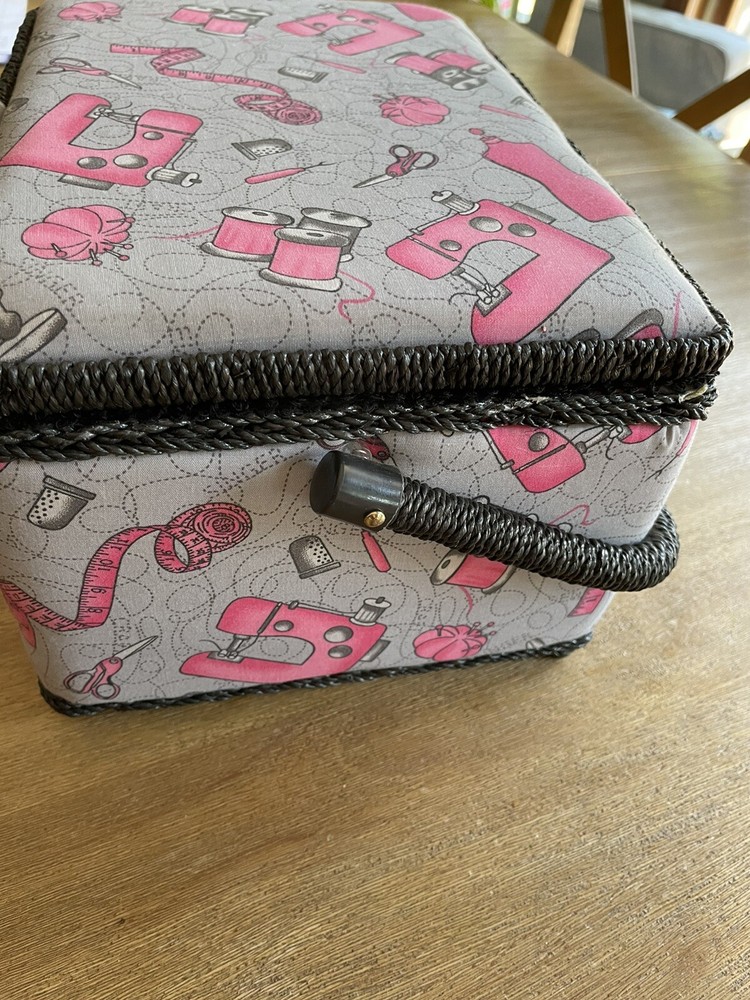 Pink Grey And Black Sewing Basket