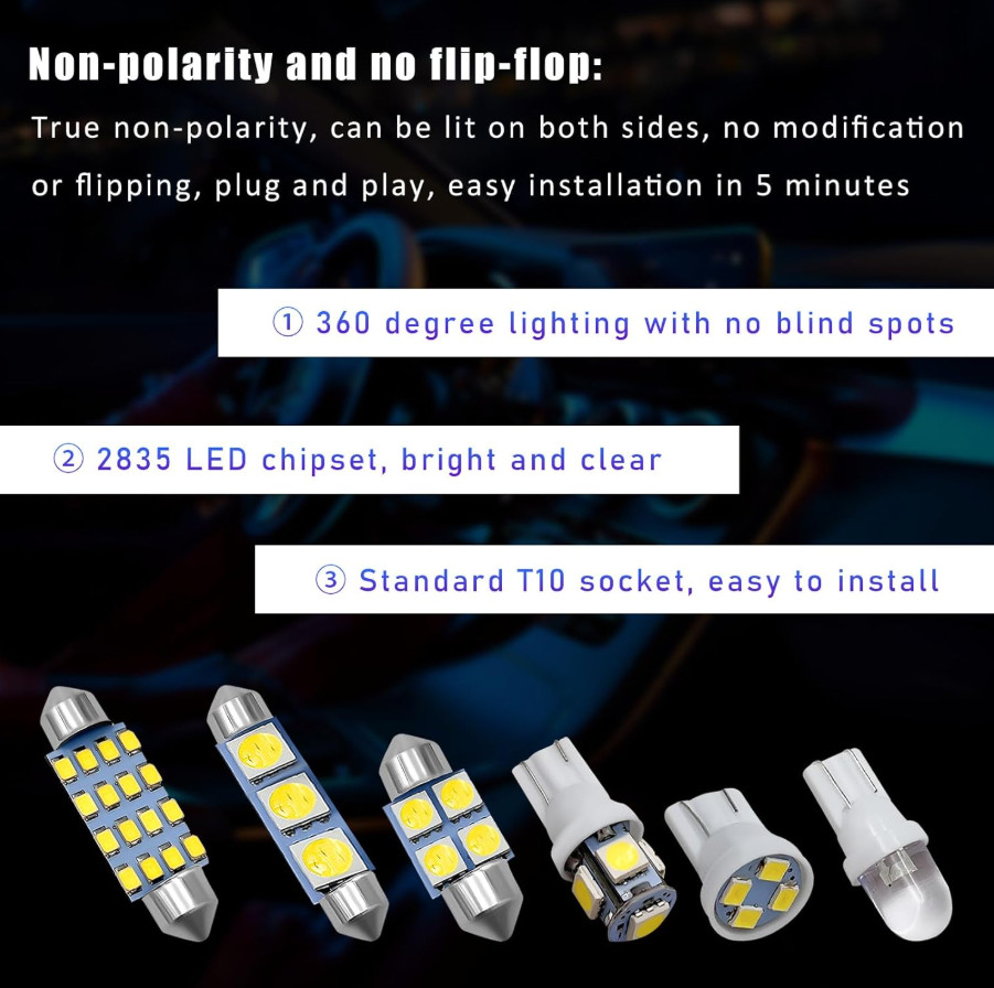 42PCS LED Interior Car Lights, Super Bright White Bulb Replacement Kit Set for D