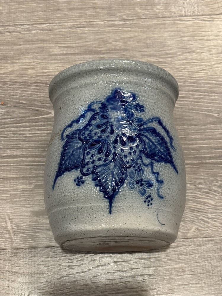 David Eldreth Small Pottery Crock, Floral Pattern, Signed, 1995