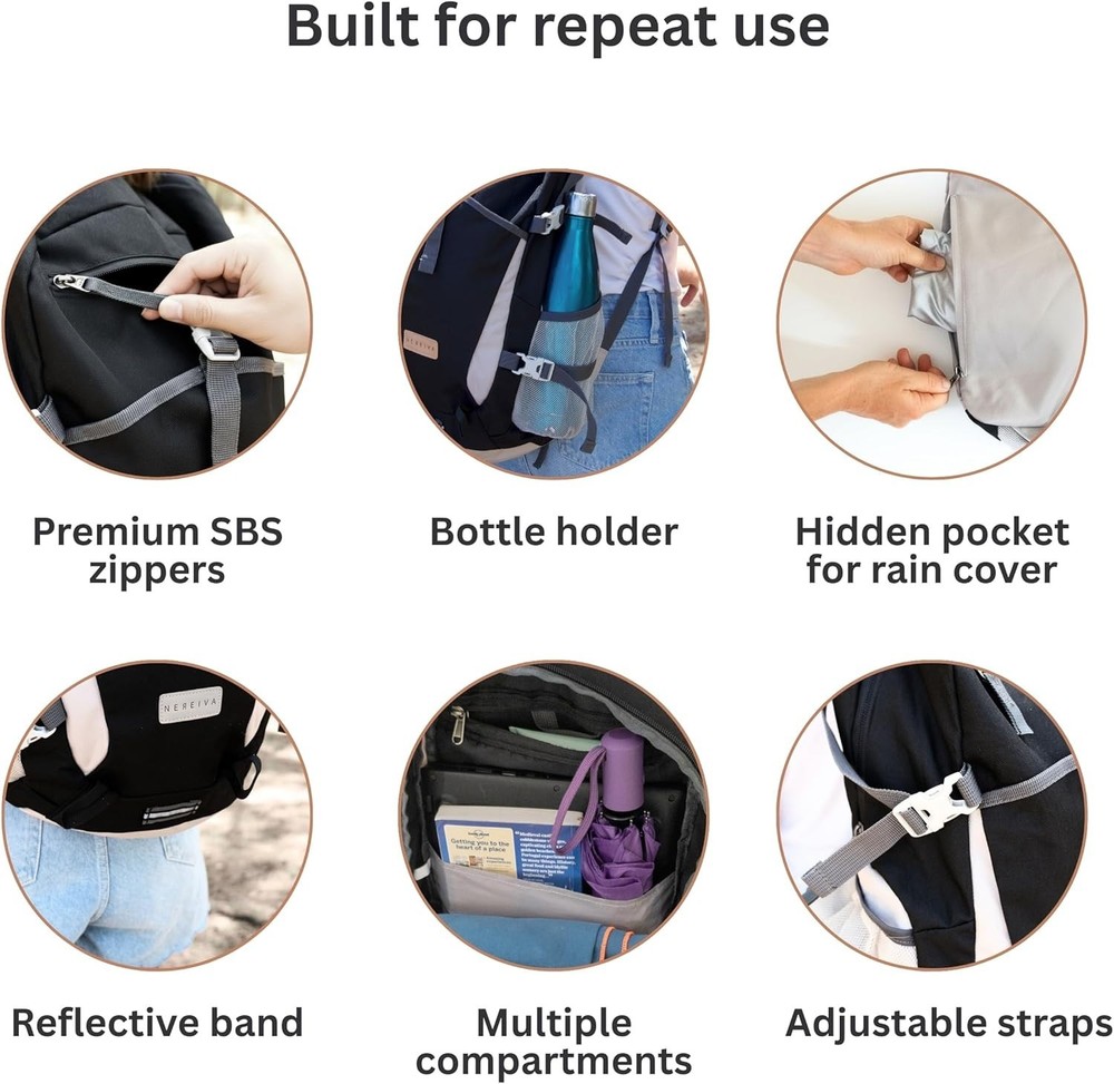 Foldable Backpack with Rain Cover - Multiple Pockets - Waterproof Lightweight...