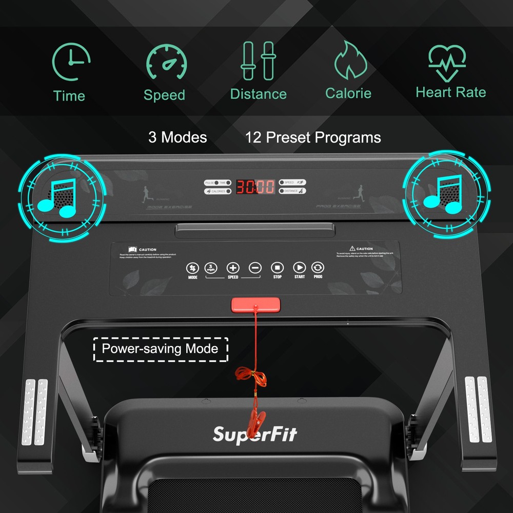 Compact Walking Running Machine Folding Electric Treadmill w/APP Control Speaker