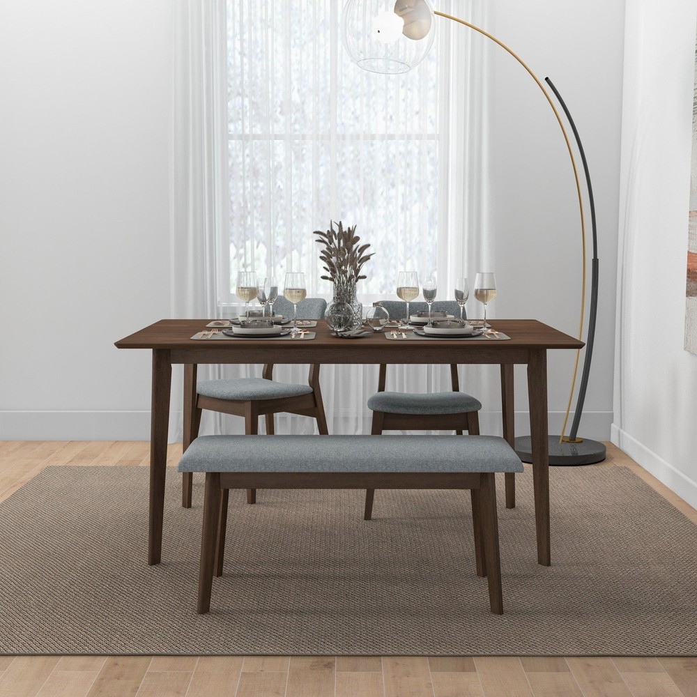 Fabric Upholstered Solid Wood Bench, Padded Storage Bench for Entryway