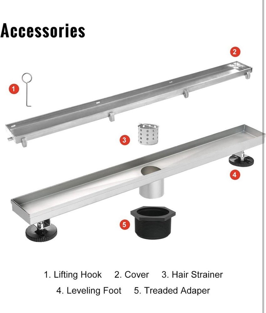 Linear Shower Drain, Shower Drain 54 inch with Flat & Tile Insert 2 in 1 Panel