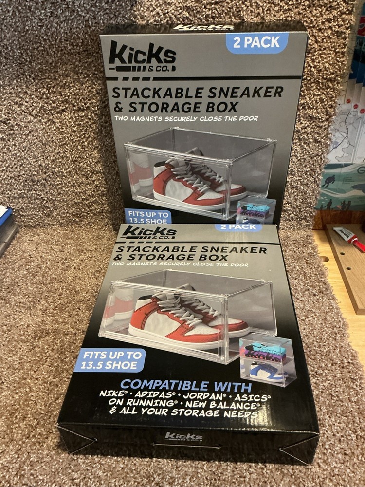 Kicks & Co. 2 PACK Stackable Sneaker Shoe Display Boxes Storage Boxes 4 Total