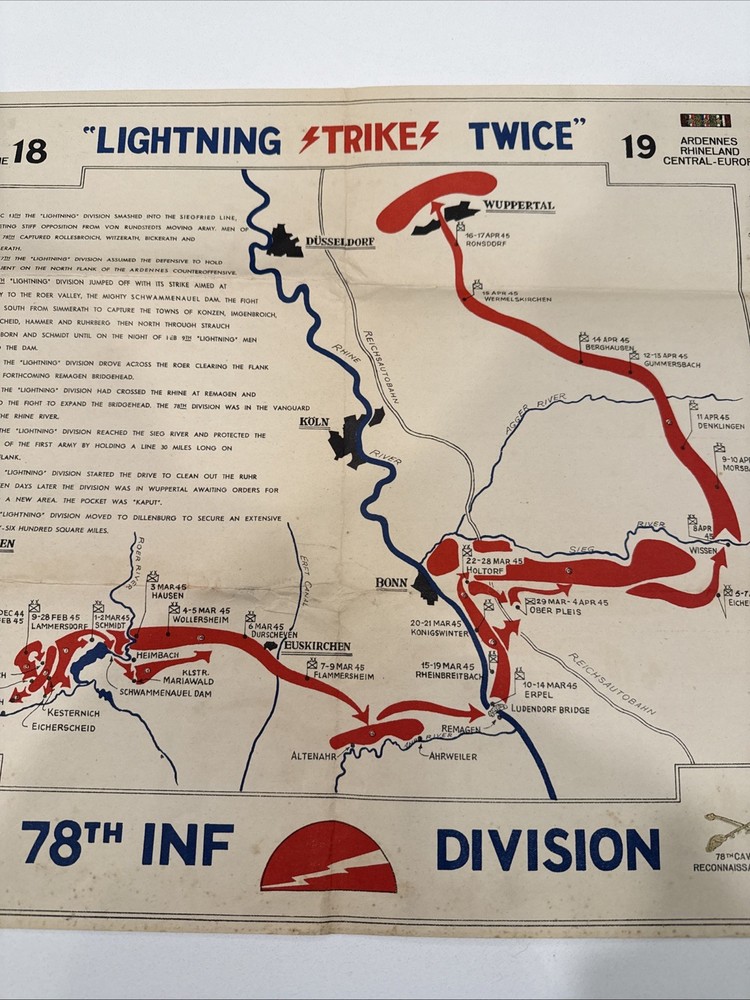 WWII 78th Infantry Division Map, “Lightning Strikes Twice”