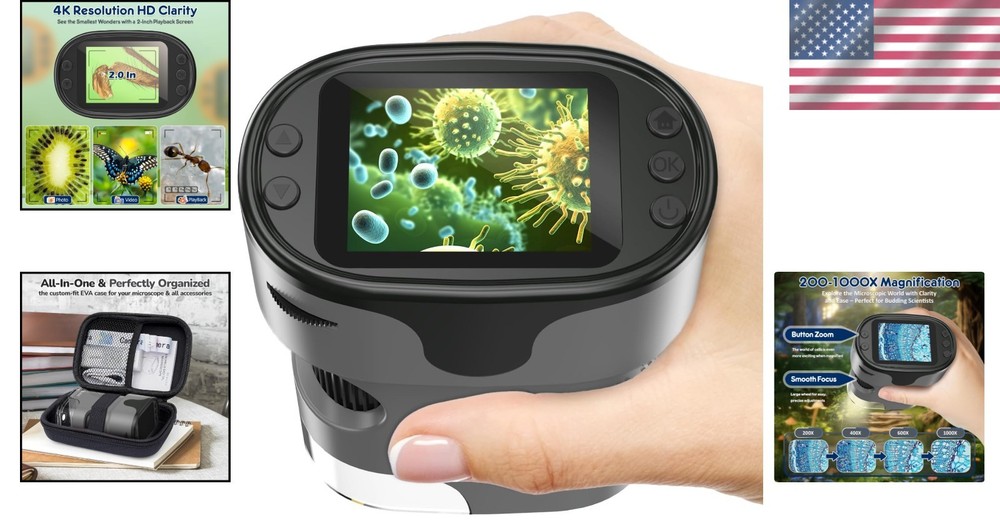 Kids 1000X Handheld Digital Microscope - Portable Learning Tool for Ages 4-12