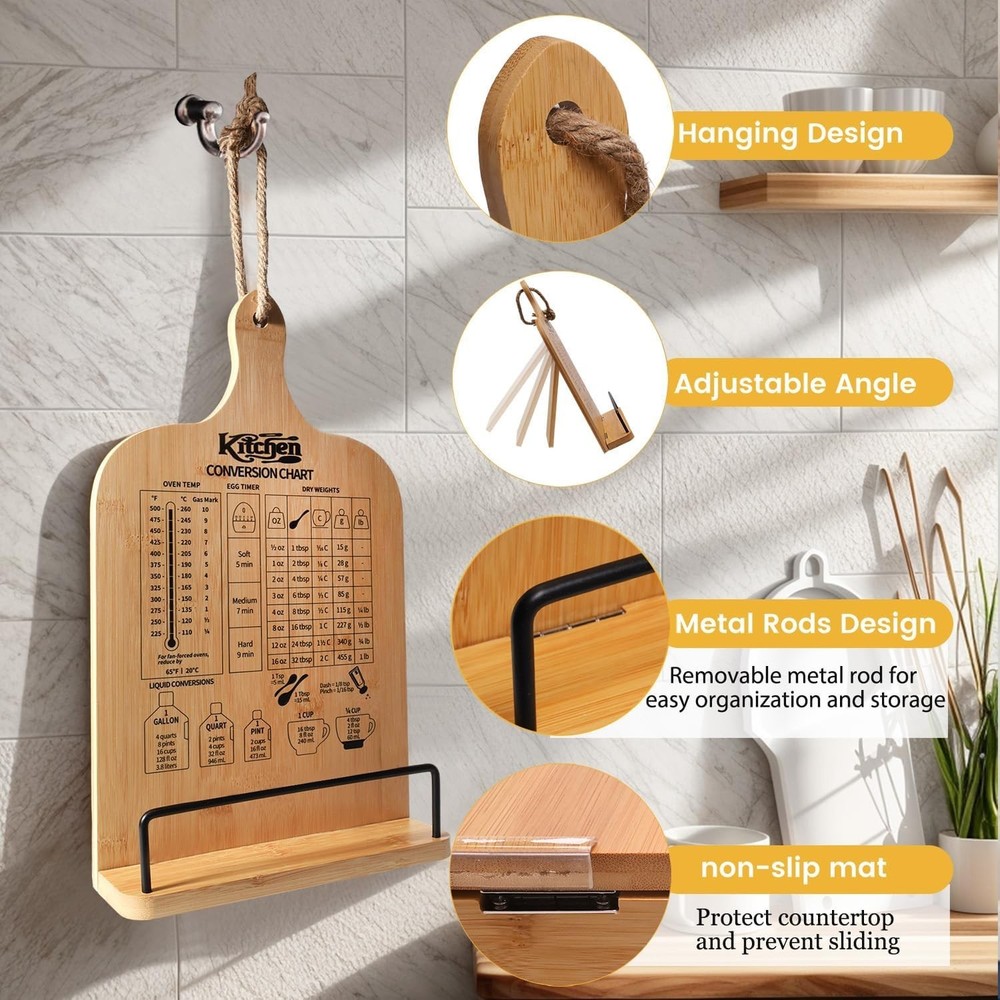 Compact Bamboo Cookbook Holder - Adjustable and Space-Saving Kitchen Essential
