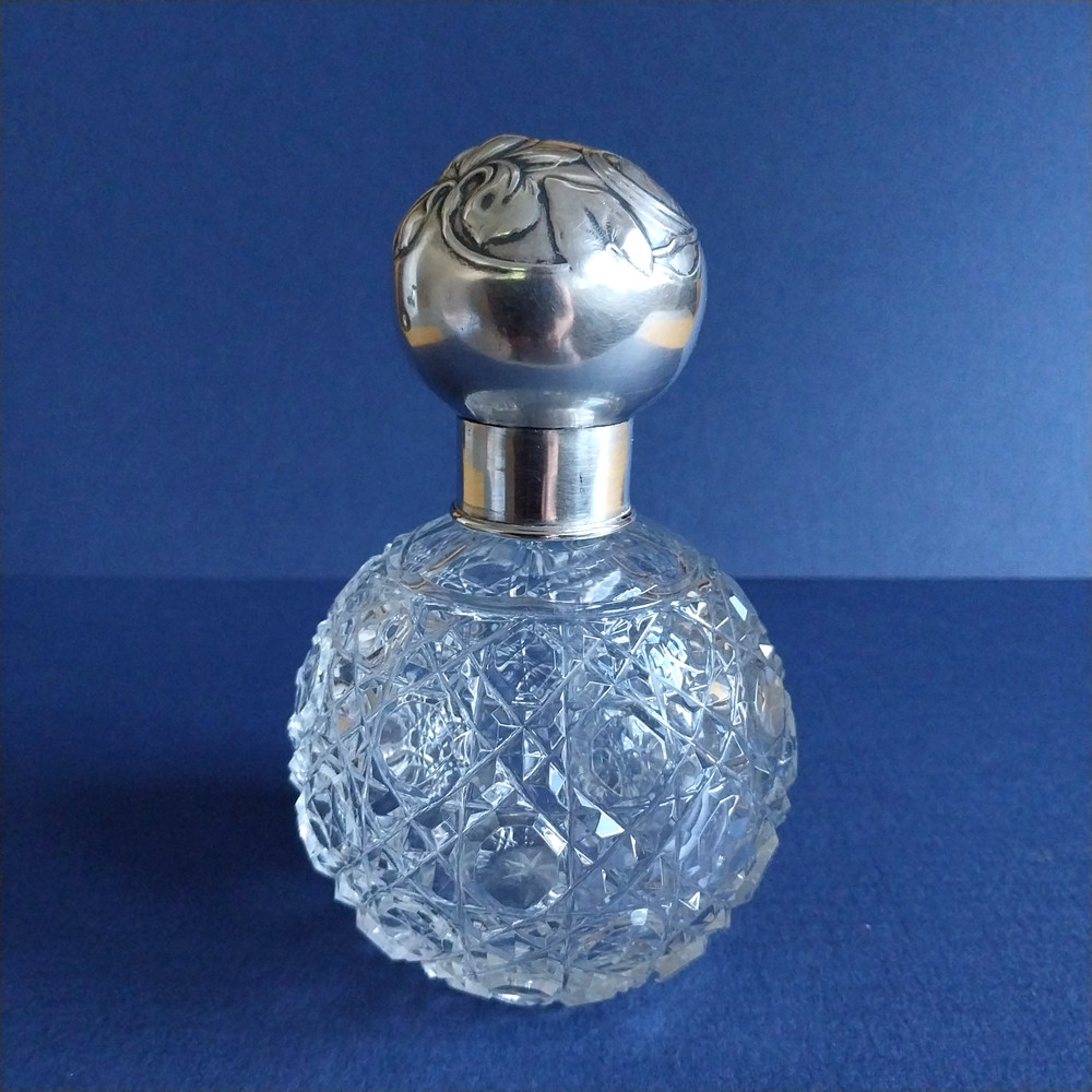 Silver Cap and Crystal Perfume Bottle 5"