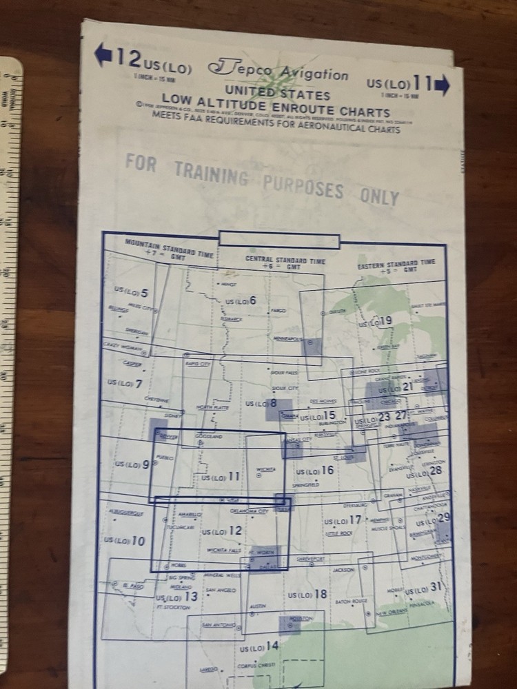 Cessna Flight Plotter Computer 1959 with 2 Vintage Jepco Low Altitude Nav Maps