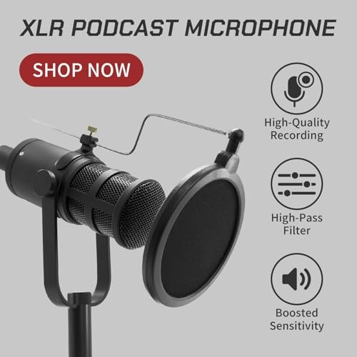 YTM-165D Dynamic XLR Podcast Microphone with Mid-Range Boost, Low-Cut Filter,