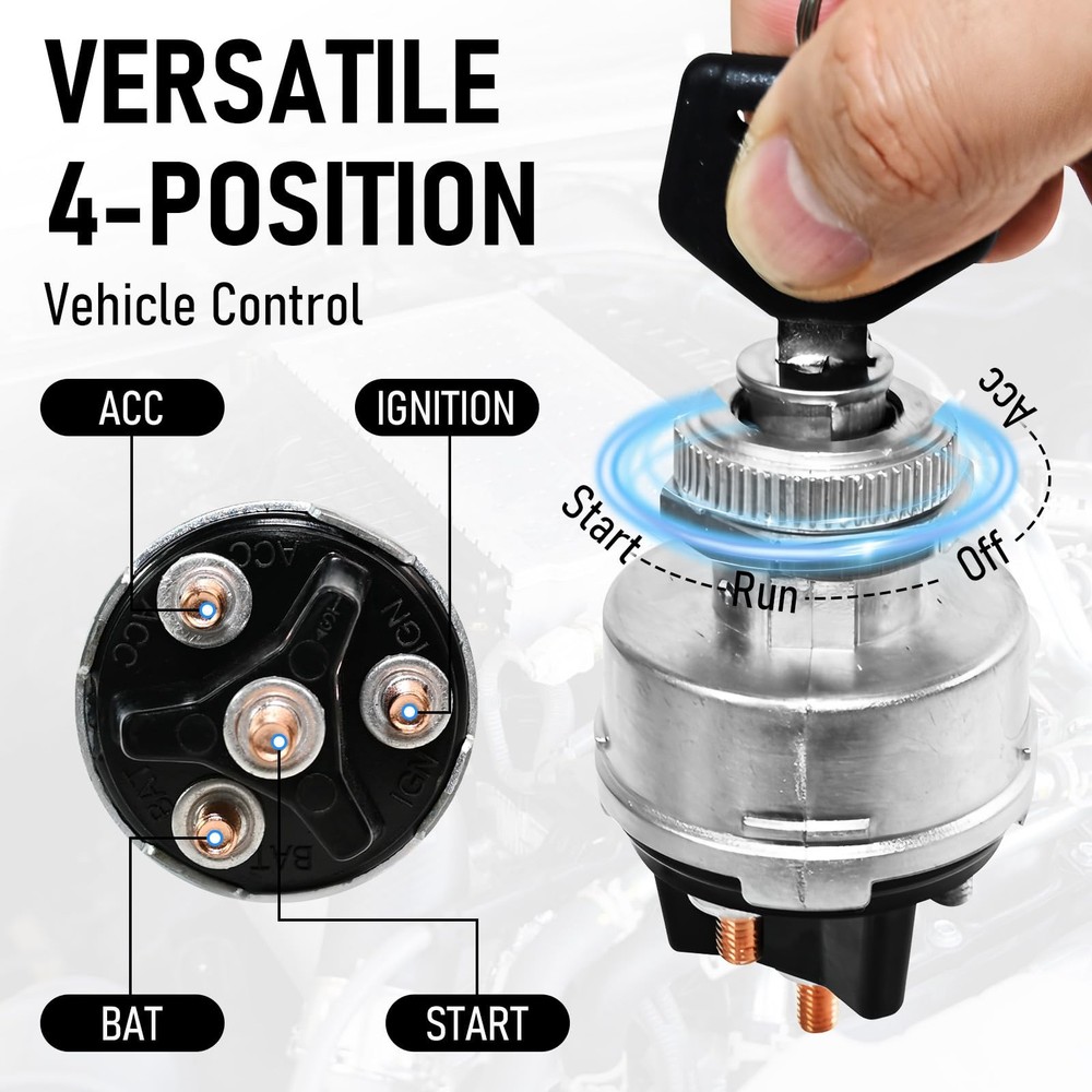 1 Set Wires Ignition Switch， with Key 4 Position Universal Ignition Key Switc...