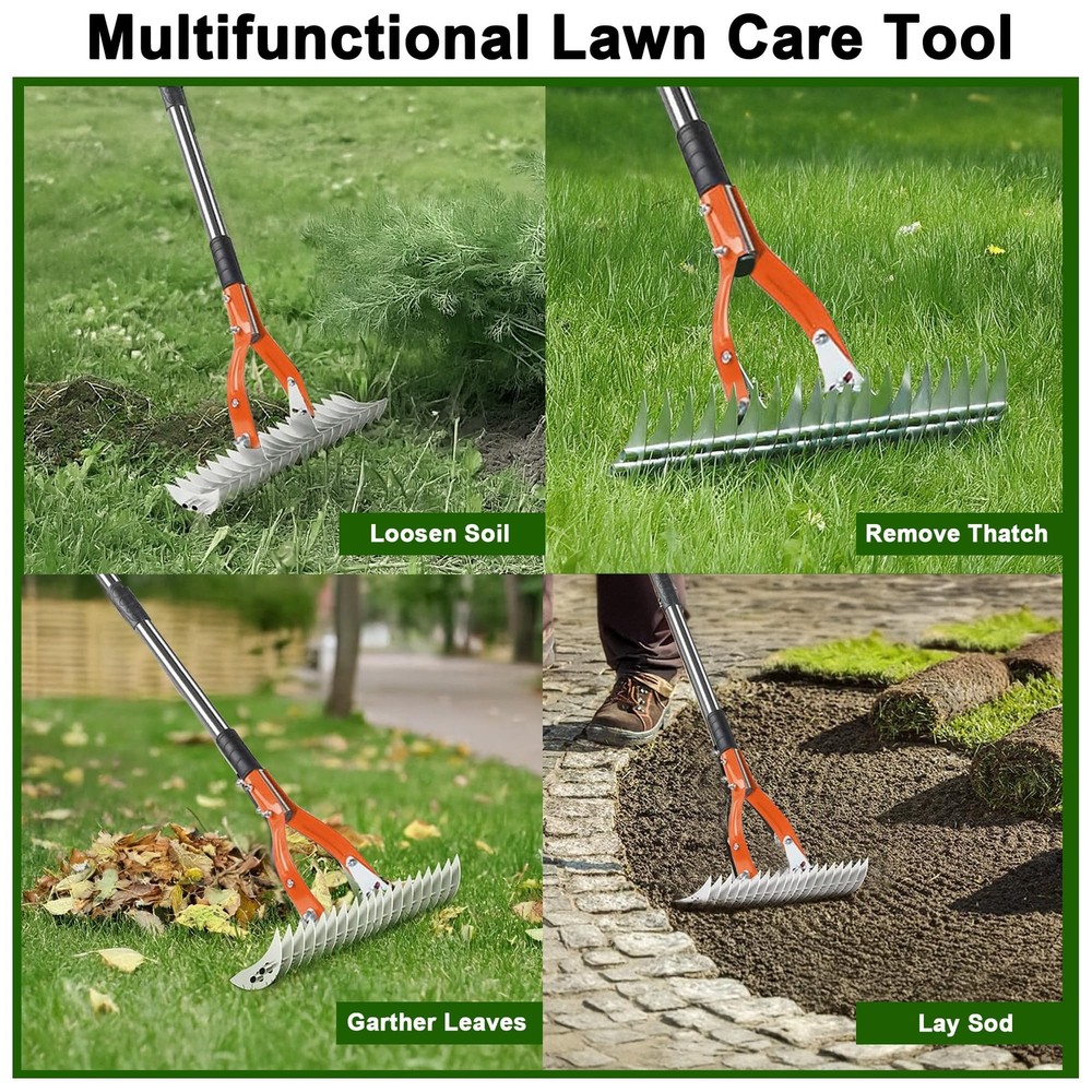 Thatch Rake,15" Lawn Dethatcher Rakes,Dead Grass Remover,Manual Dethatching R...