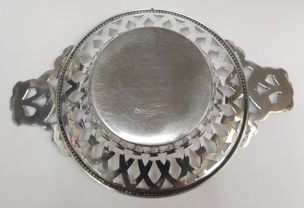 Vintage 800 Silver Small Dish with Wreath Handles