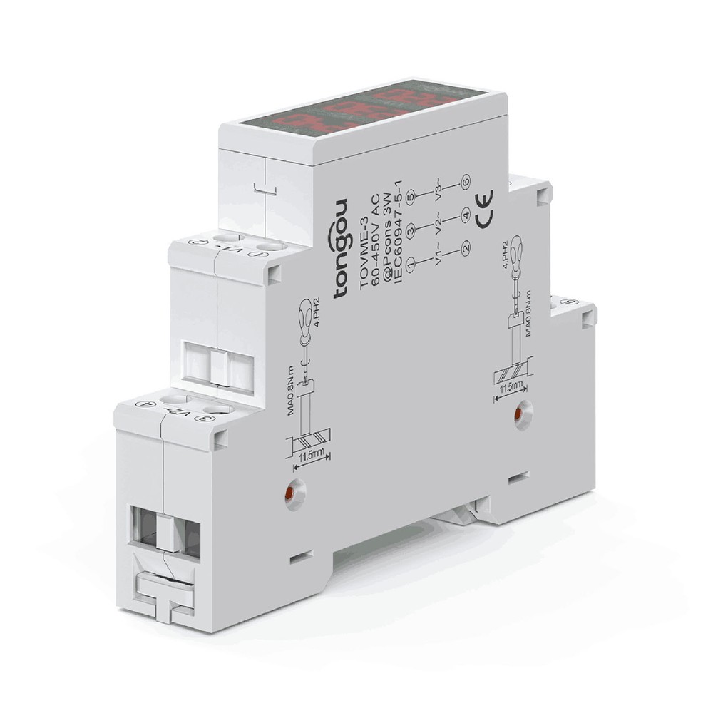 80~500V Three Phase 35mm Din Rail Mount Voltage Meter Modular Voltmeter K3S8