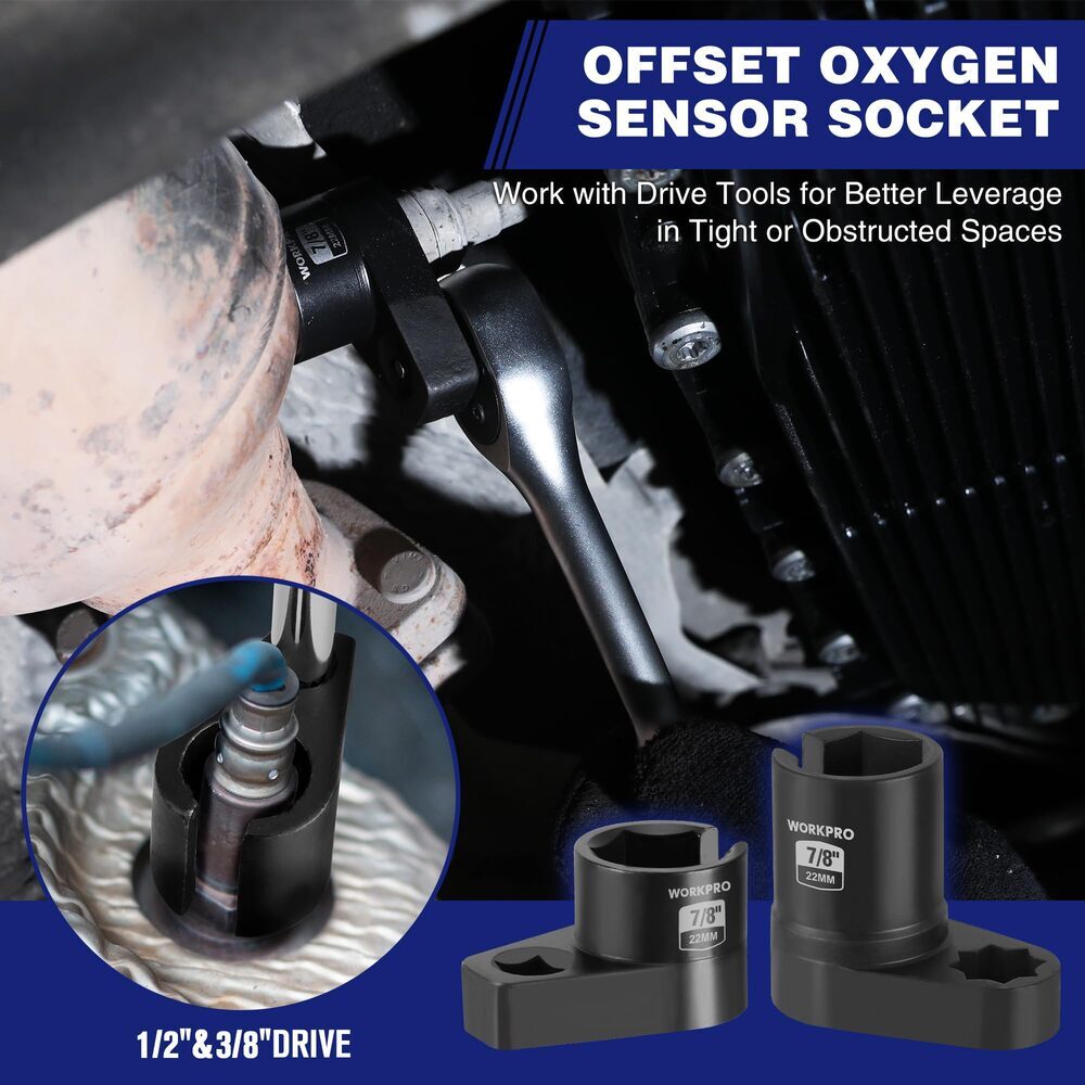 WORKPRO O₂ Oxygen Sensor Socket 7PC Socket Removal Tool Wrench Thread Chaser Set