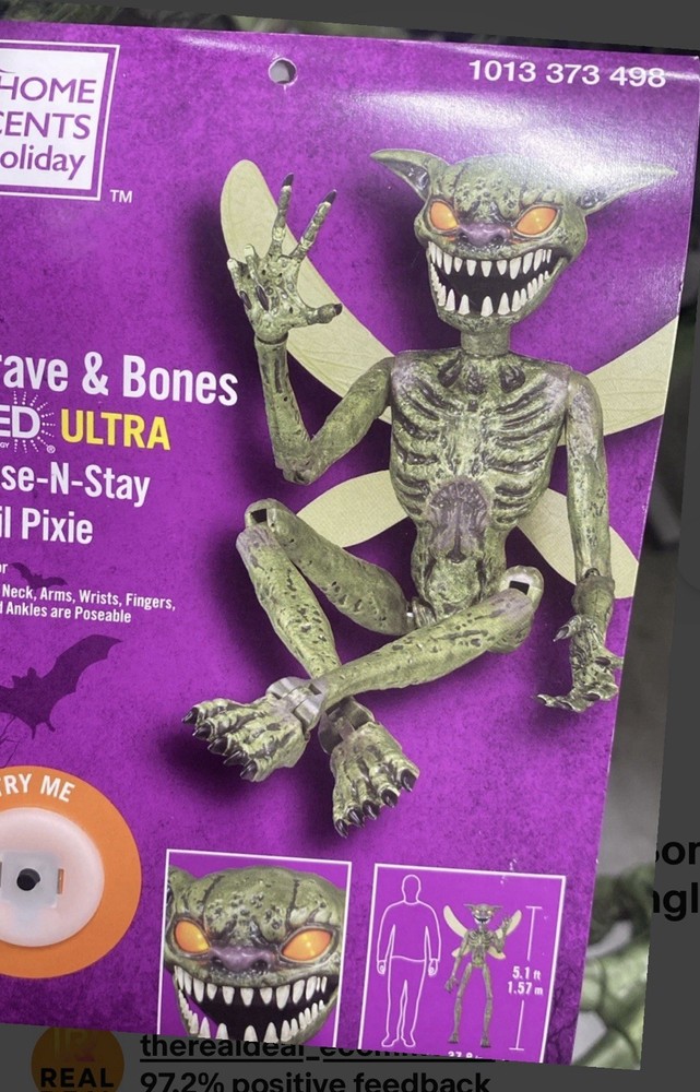 New Home Depot 5ft Grave & Bones LED Ultraposeable Evil Pixie Single Prop