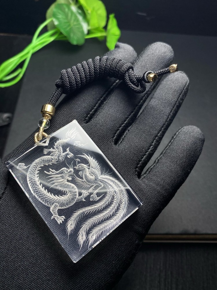 White Crystal Dragon Phoenix Pendant CC