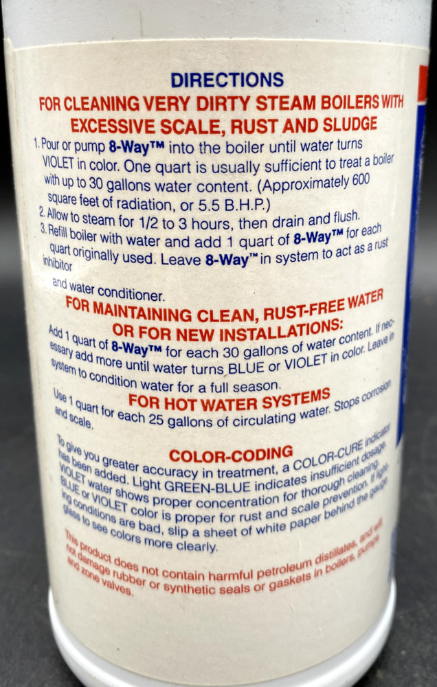 (2) RECTORSEAL 8-WAY BOILER WATER TREATMENT, STEAM & HOT WATER, COLOR-CODED CURE
