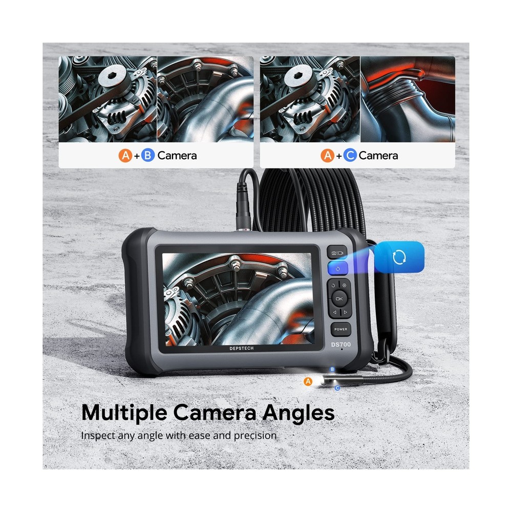 DEPSTECH 7'' IPS Screen Borescope, Triple Lens Endoscope Camera with Light, S...