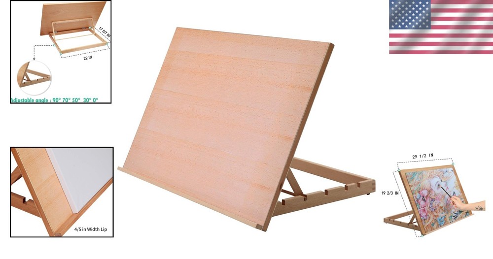 Adjustable Wood Drafting Table Easel, Large 5-Position Beechwood Art Board