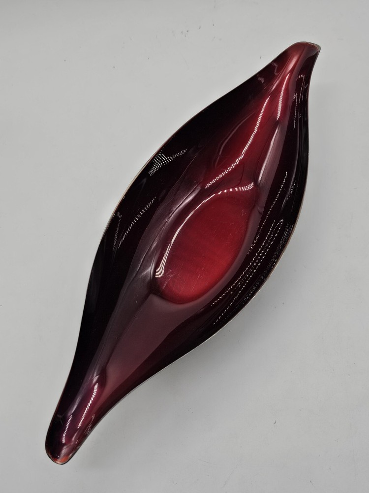 Vintage Wallace Mid Century Modern Ruby Red Enamel silver Plate Dish