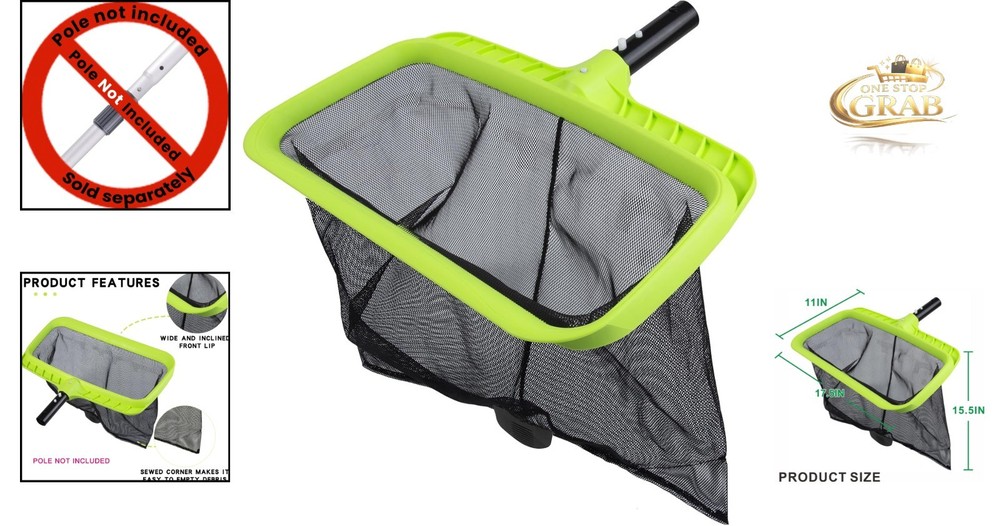 Reinforced Frame Pool Leaf Skimmer Net Deep Rake Plastic Edge