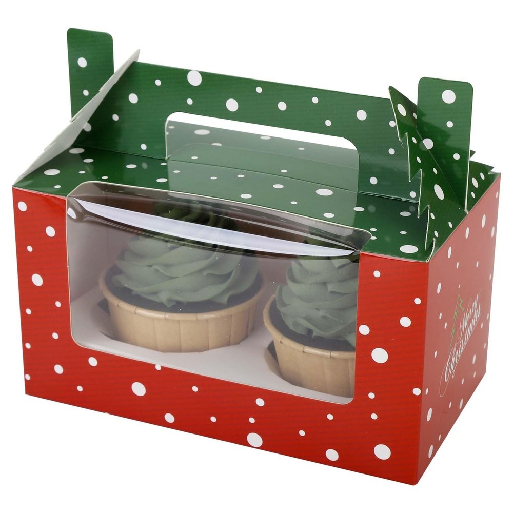 15 Pcs Christmas Cupcake Boxes with Window,Insert and Handle Holds 2 Standard...