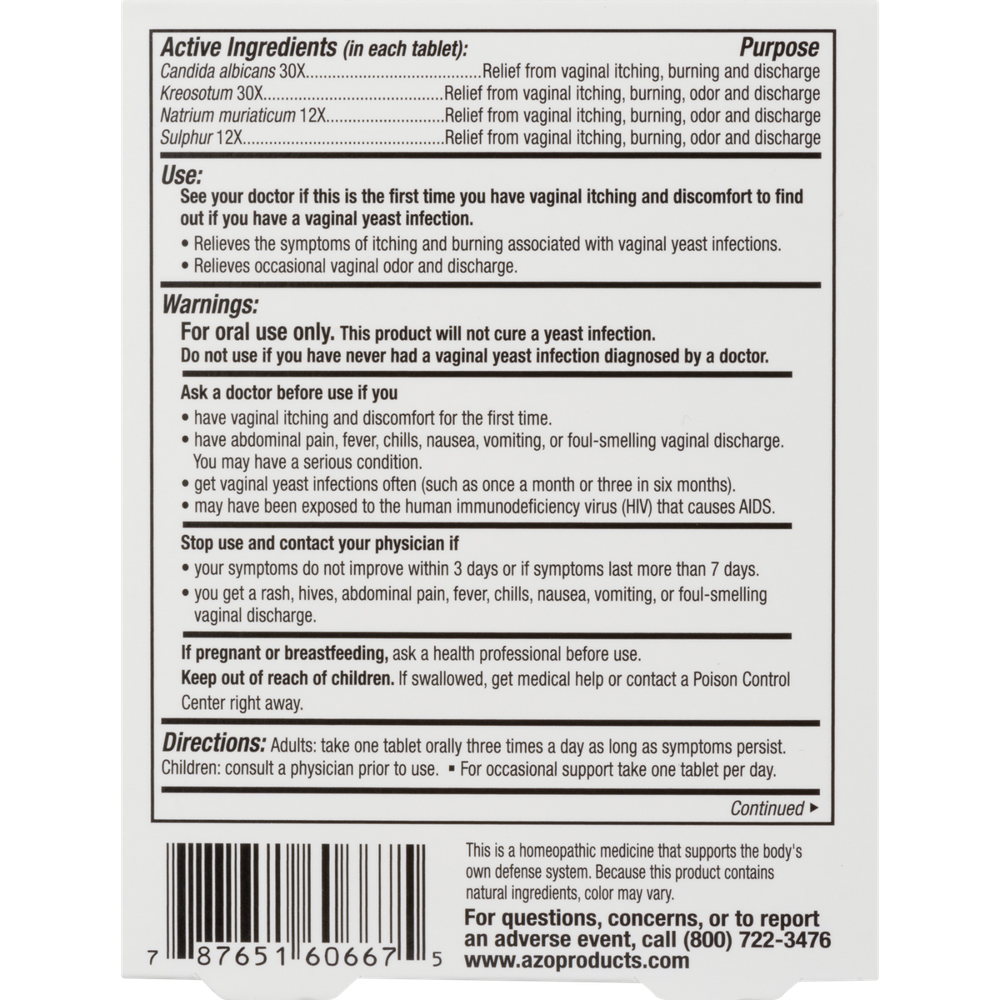 AZO Natural Yeast Plus Prevention Tablets 60 CT