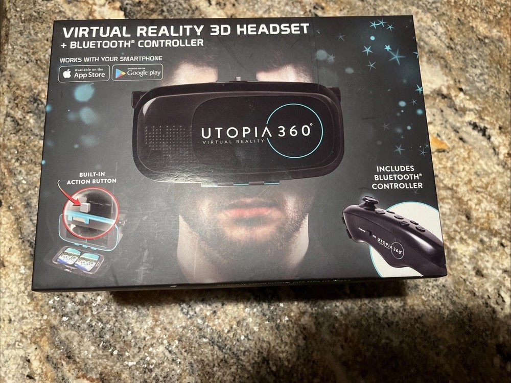 Utopia 360 Virtual Reality 3D Headset with Bluetooth Controller – New