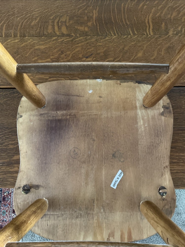 Vintage Solid Oak Dining Rectangle 59.25” Table. 4 Arrowback Chairs. Made Taiwan