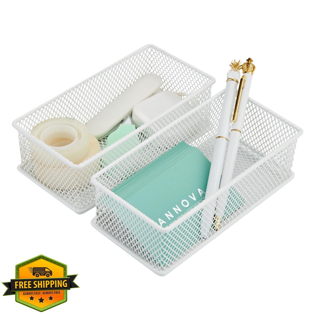 Annova 2 Mesh Drawer Cabinet Organizers, Stackable White Bins