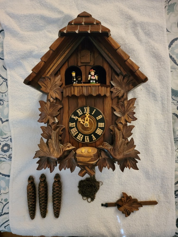 Vintage Solid Wood German Cuckoo Clock WORKS