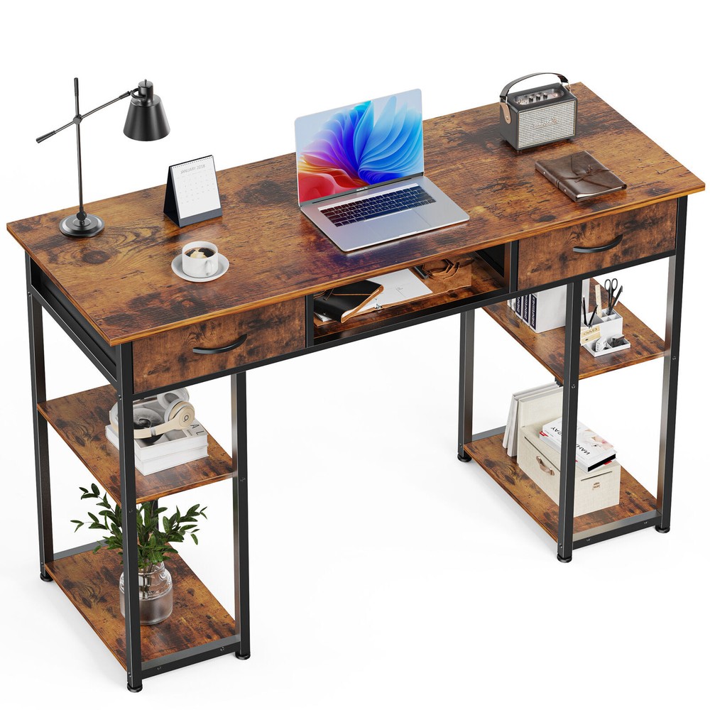48" Office Computer Desk,Home Study Table with Storage Shelf & 3 Fabric Drawers