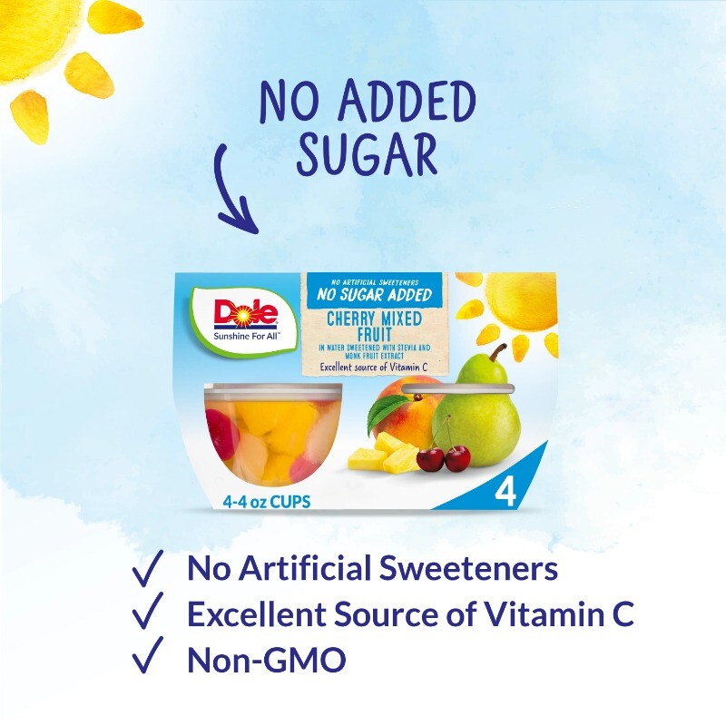 (4 pack) Dole NSA Cherry Mixed Fruit Bowls, 4oz (4 Cups)