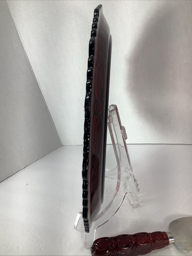 Avon Cape Cod 1876 Ruby Red 10.5” Cake Plate & Matching Server