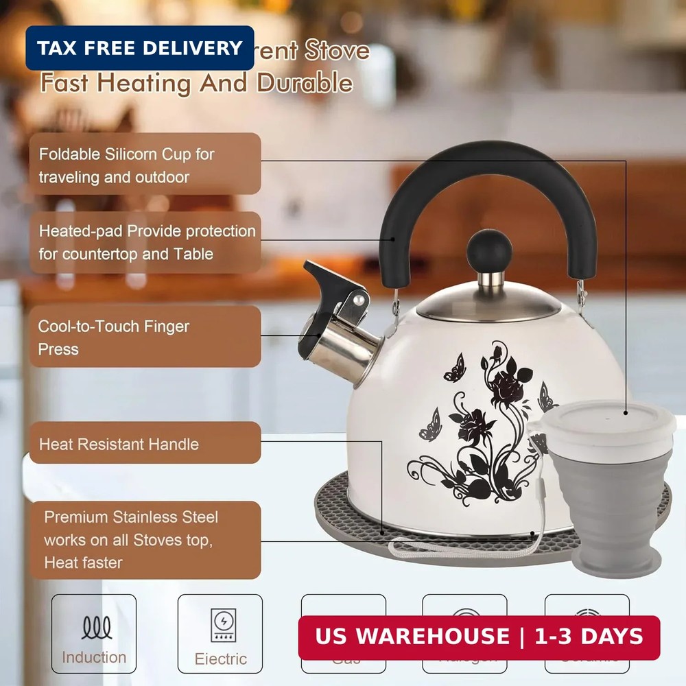 ARC Stainless Steel Whistling Tea Kettle, Magic Color Changing Design 2-Quart St