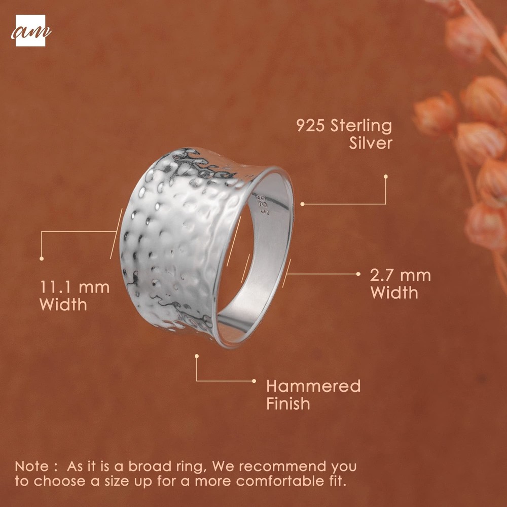 Amberta Women's 925 Sterling Silver Hammered Ring 8