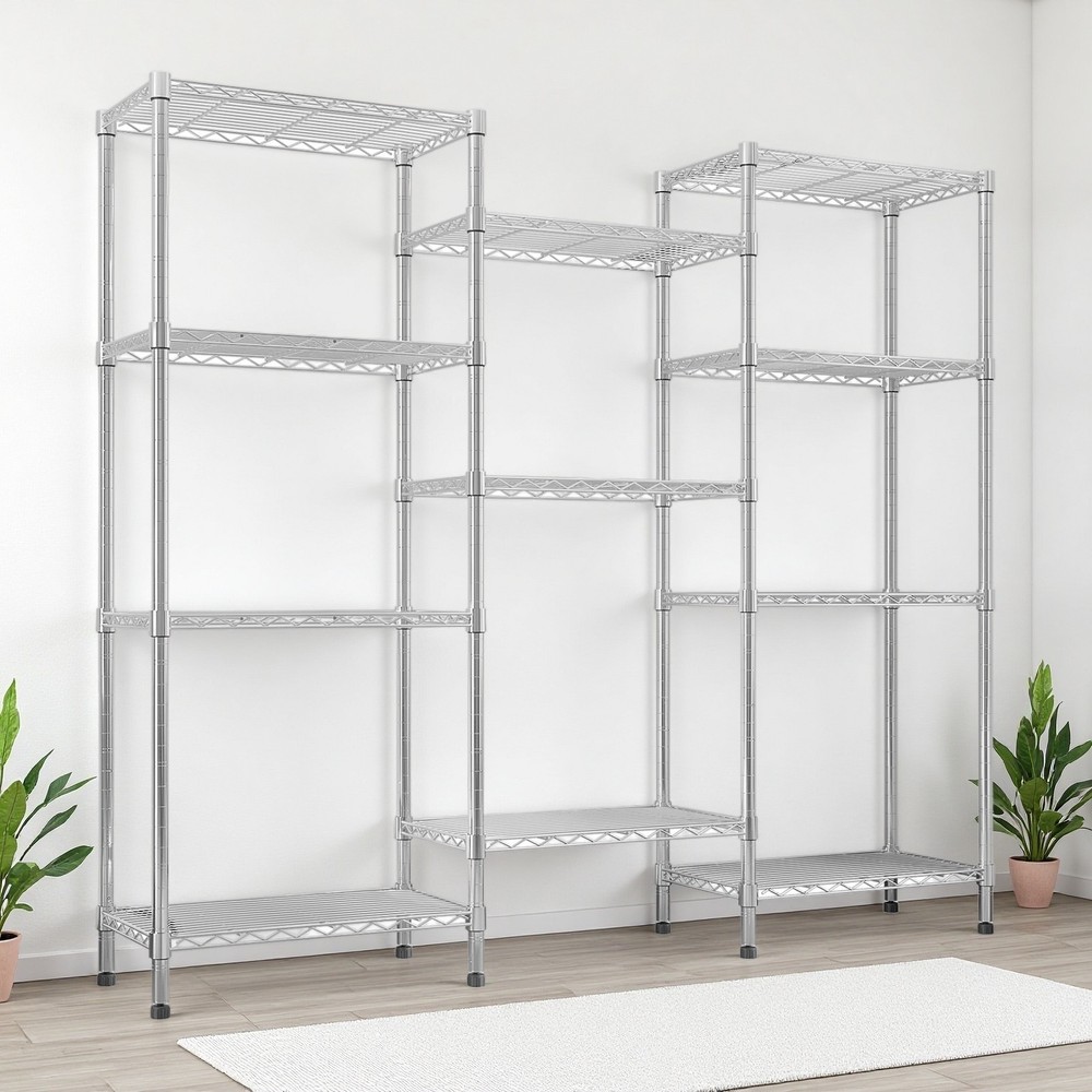 4-Tier Wire Shelving Unit - 3-Column, Heavy Duty, Adjustable, Modular & Silver