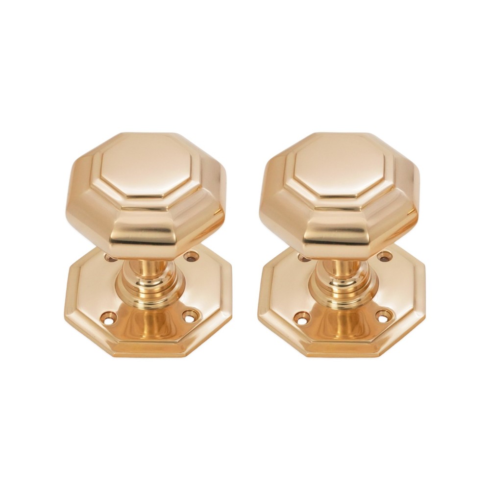 Door Knob Pair of Solid Octagonal Large Mortice Pull Handle Set Brass & Nickel