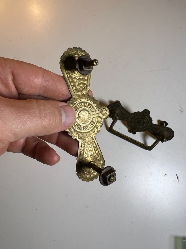 Pair Ornate Antique Eastlake Brass Drawer Pulls Pull Handle Handles Victorian