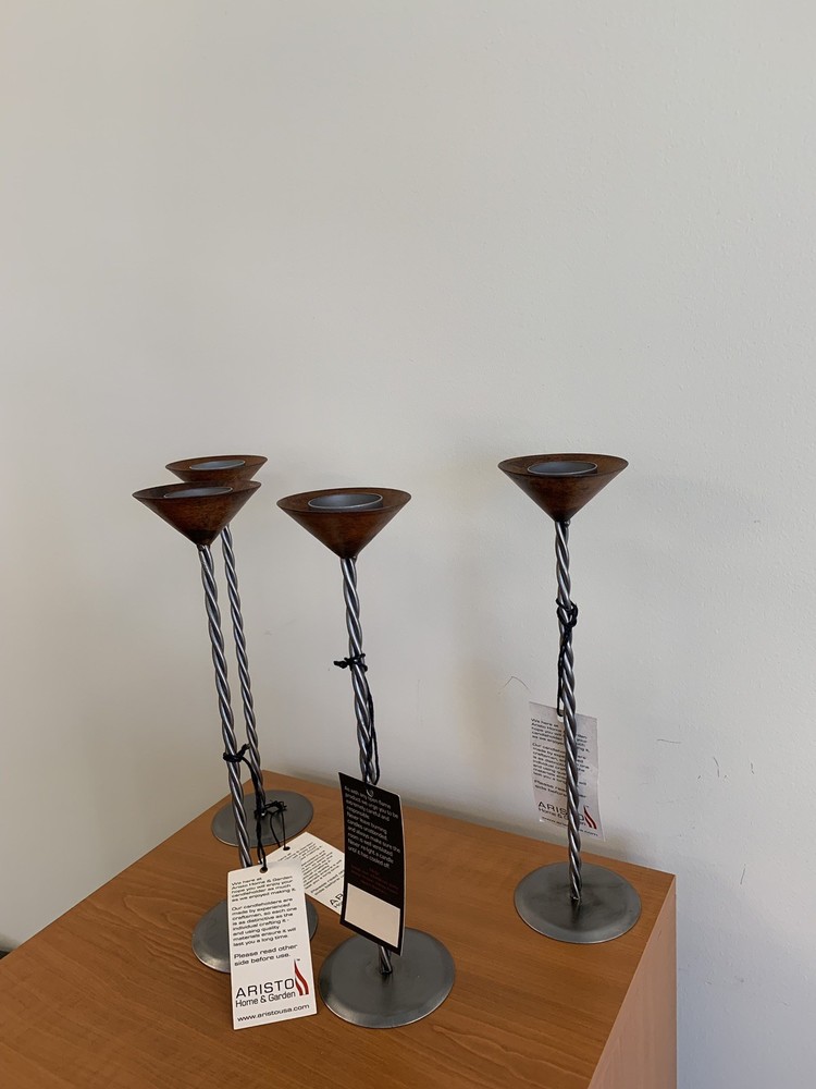 Four Rustic Tea candle holder with twisted Stem