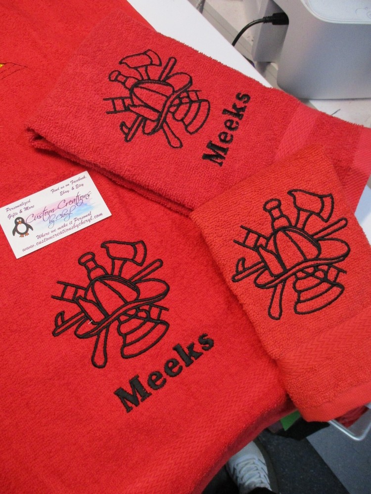 Firefighter Sketch Logo Firefighter Personalized 3 Piece Bath Towel Set Gift